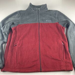 Columbia Mens L Fleece Jacket Red Gray Colorblock Full Zip Outdoor Hiking